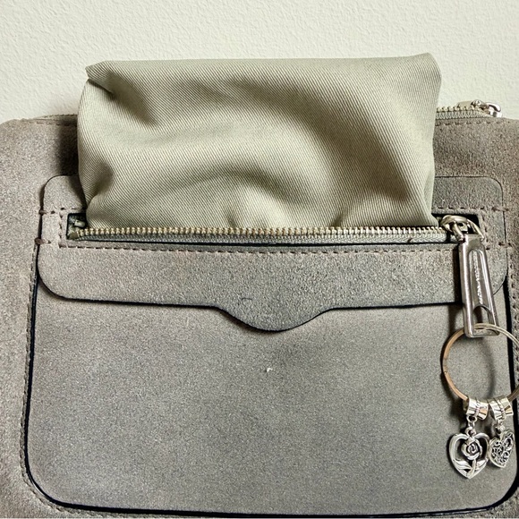 Rebecca Minkoff Gray Suede Crossbody Bag w/ Chain Strap & Heart Charm - Picture 10 of 10
